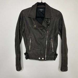 Coffee Shop Vegan Leather Moto Biker Jacket Medium Black Full Zip Buckles